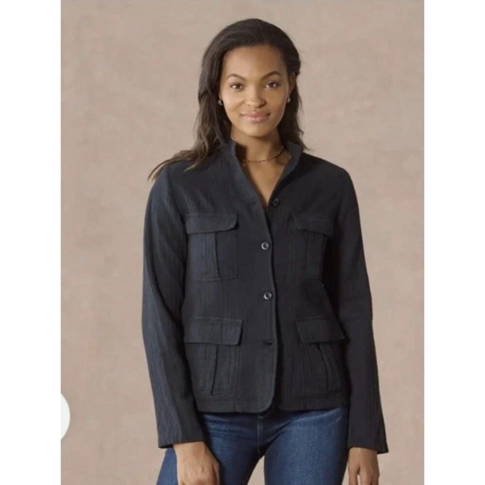 Sundance Presley Black Double Gauze Safari Utility Jacket Black Medium